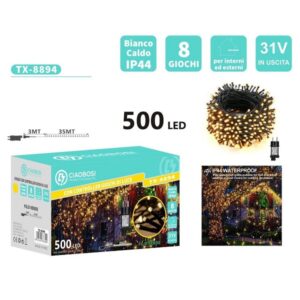 Stringa 500 Led 35mt Bianco Caldo Con 8 Giochi di Luci IP44